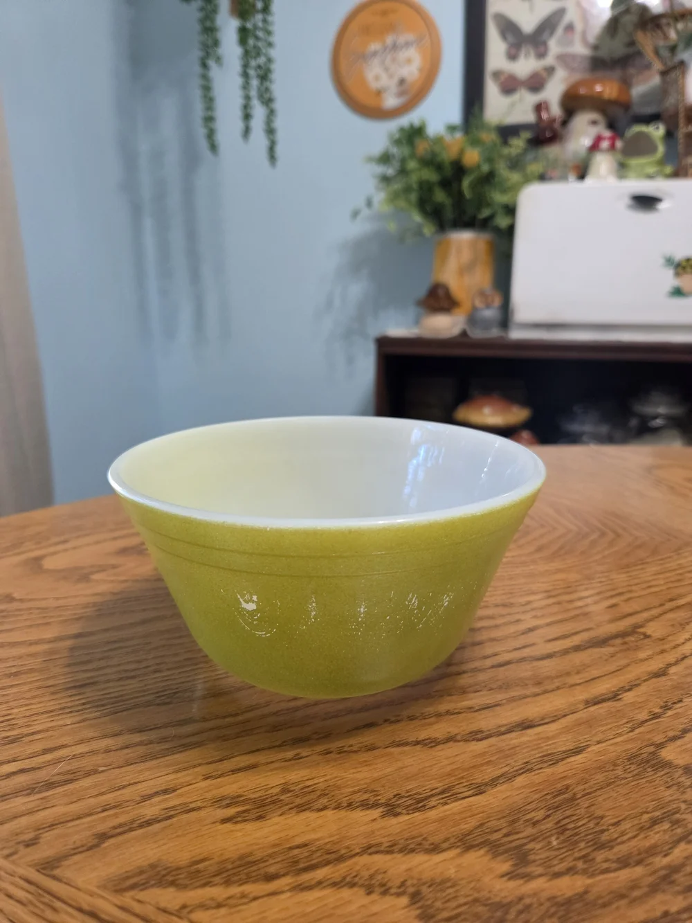 Vintage Fire-King Anchor Hocking Avocado Green Milk Glass Mixing Bowl